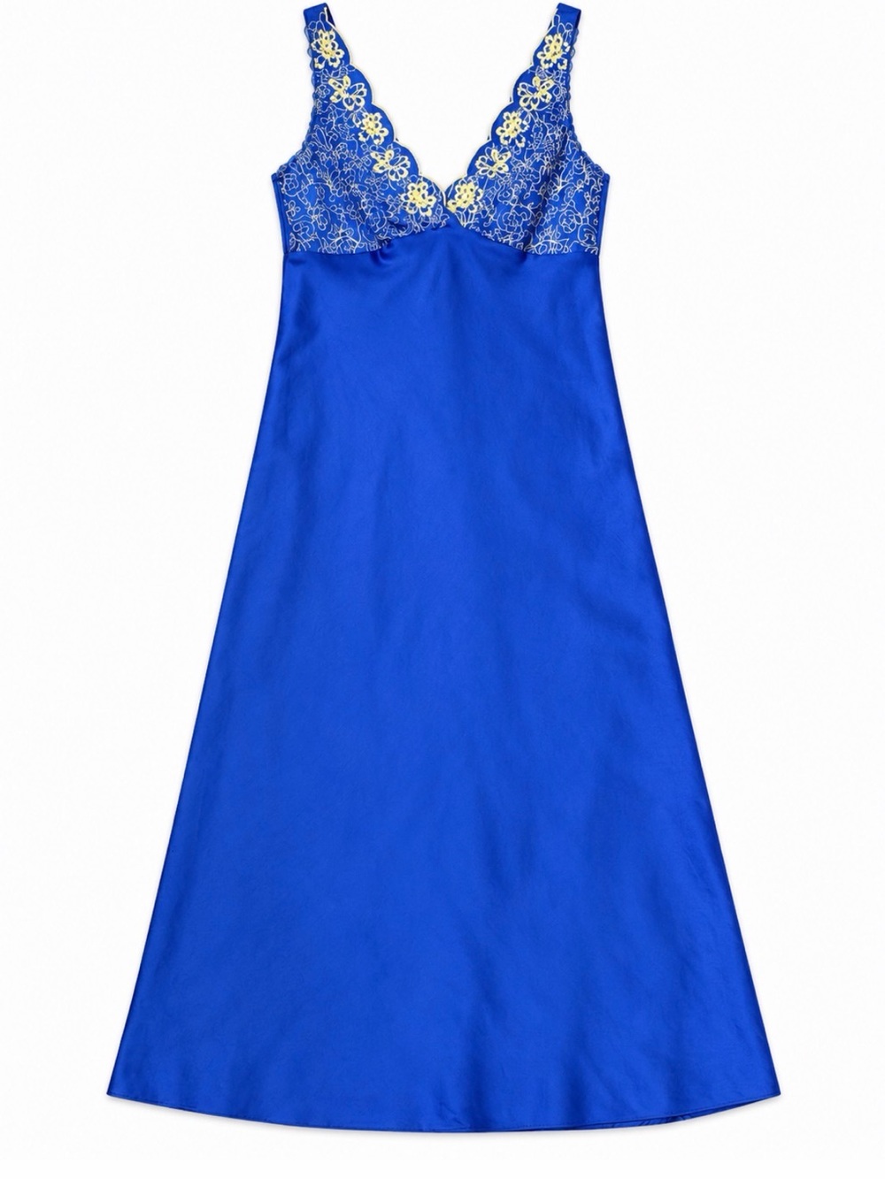 VINTAGE Cabernet Royal Blue Lace-Trim Satin Chemise
